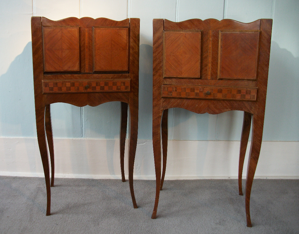 Pair of French cabriole legs bedside cabinets